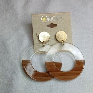 Orion Fashion Earrings Gold and Brown Tones With Acrylic Circle Shape